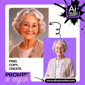 A Pixar-style portrait of a grandmother with gray hair and glasses.
