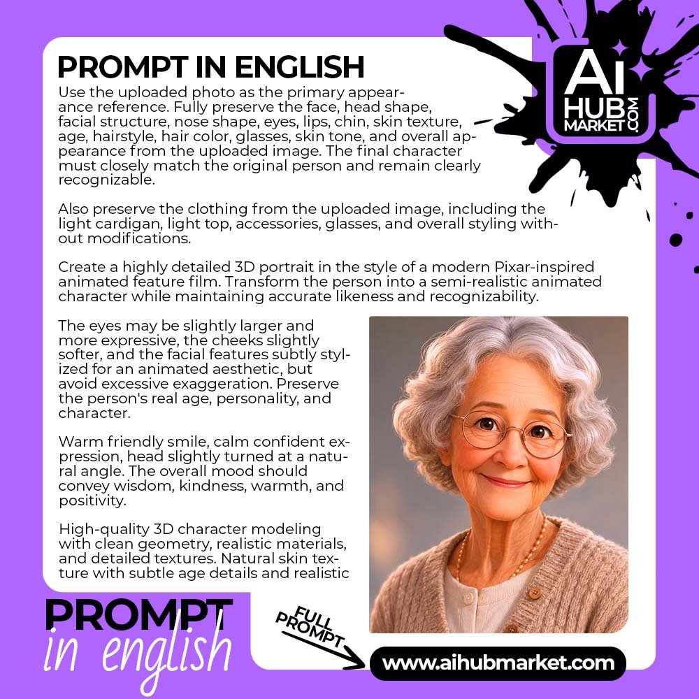Prompt Pixar Grandma Portrait
