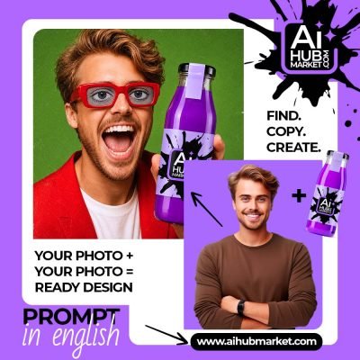 Vibrant pop ad featuring a smiling man holding a purple drink