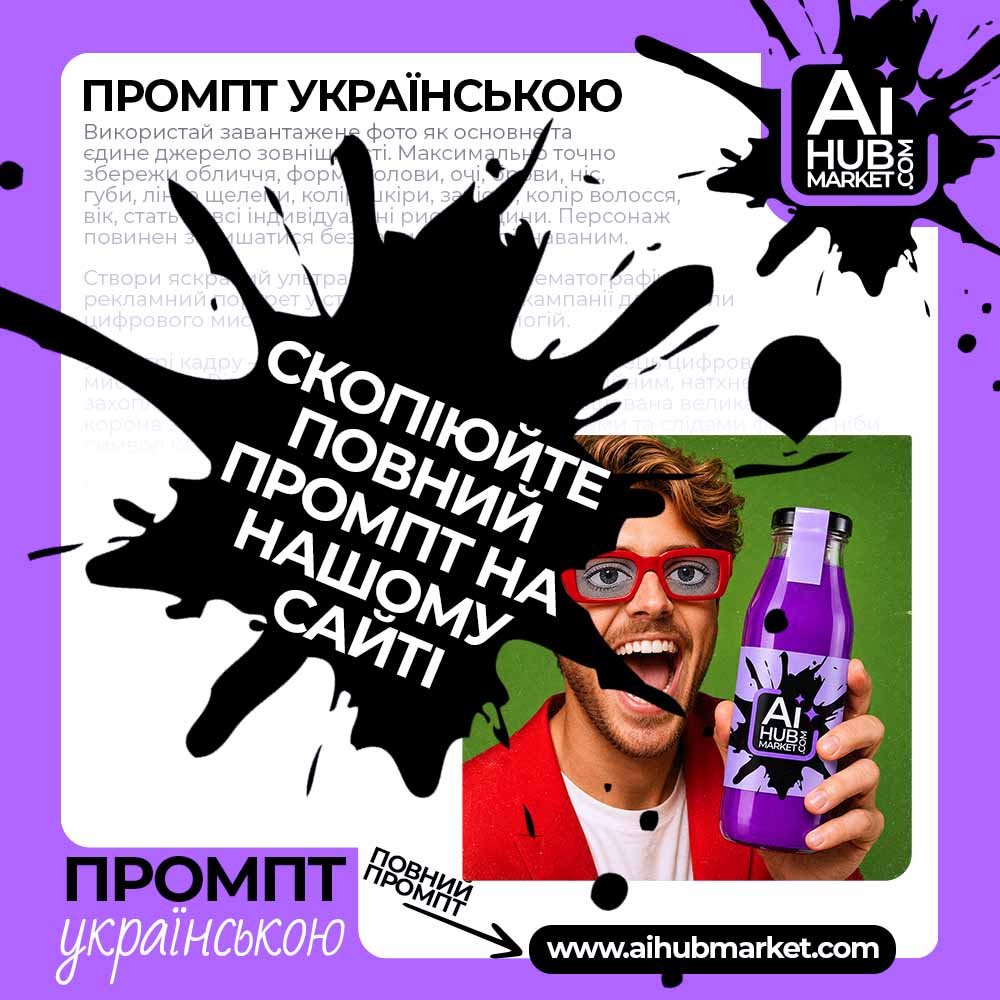 Промпт Поп-реклама з емоційним портретом і продуктом