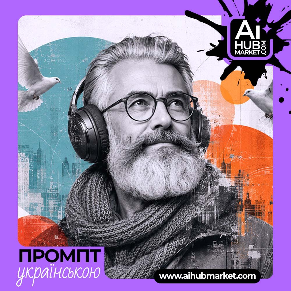 Промпт Портрет у стилі mixed media з голубами