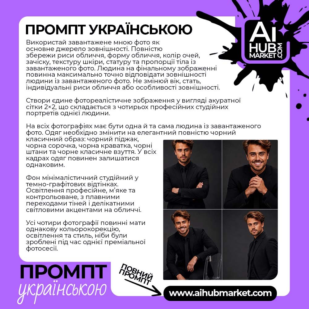 Промпт Преміальна Студійна Фотосесія для швидкої генерації