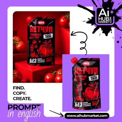 A creative ketchup packaging design featuring vibrant colors and bold graphics.