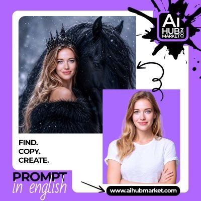 A digital artwork featuring a queen with a horse, showcasing elegance and creativity.