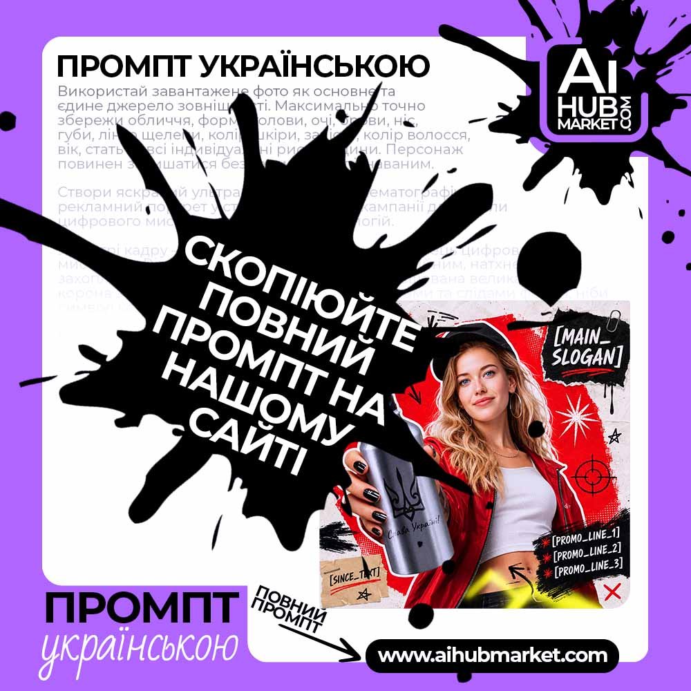 Промпт Рекламний pop-art постер з продуктом і фото