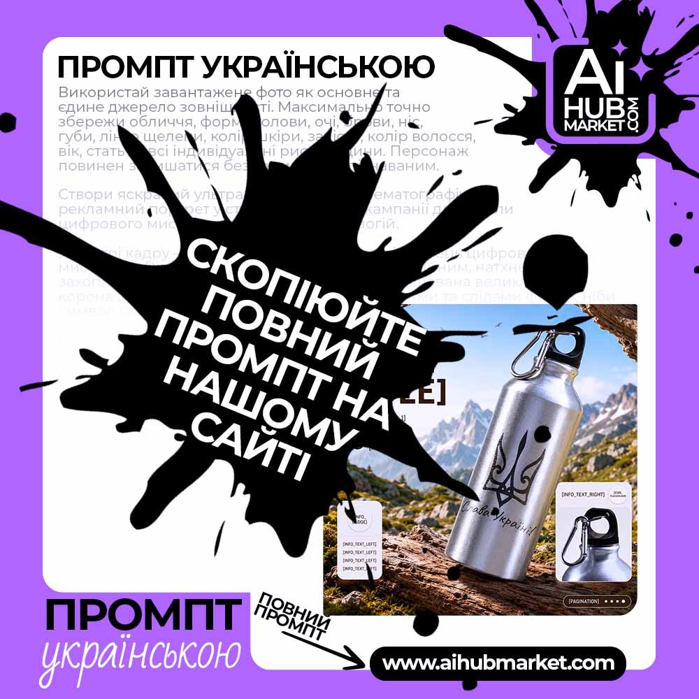 Промпт Рекламний постер товару в горах