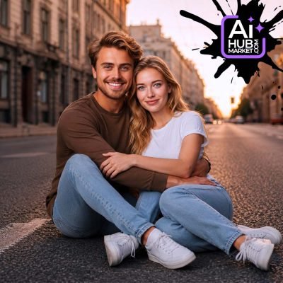 Prompt Romantic Couple on Evening Street — generation result example