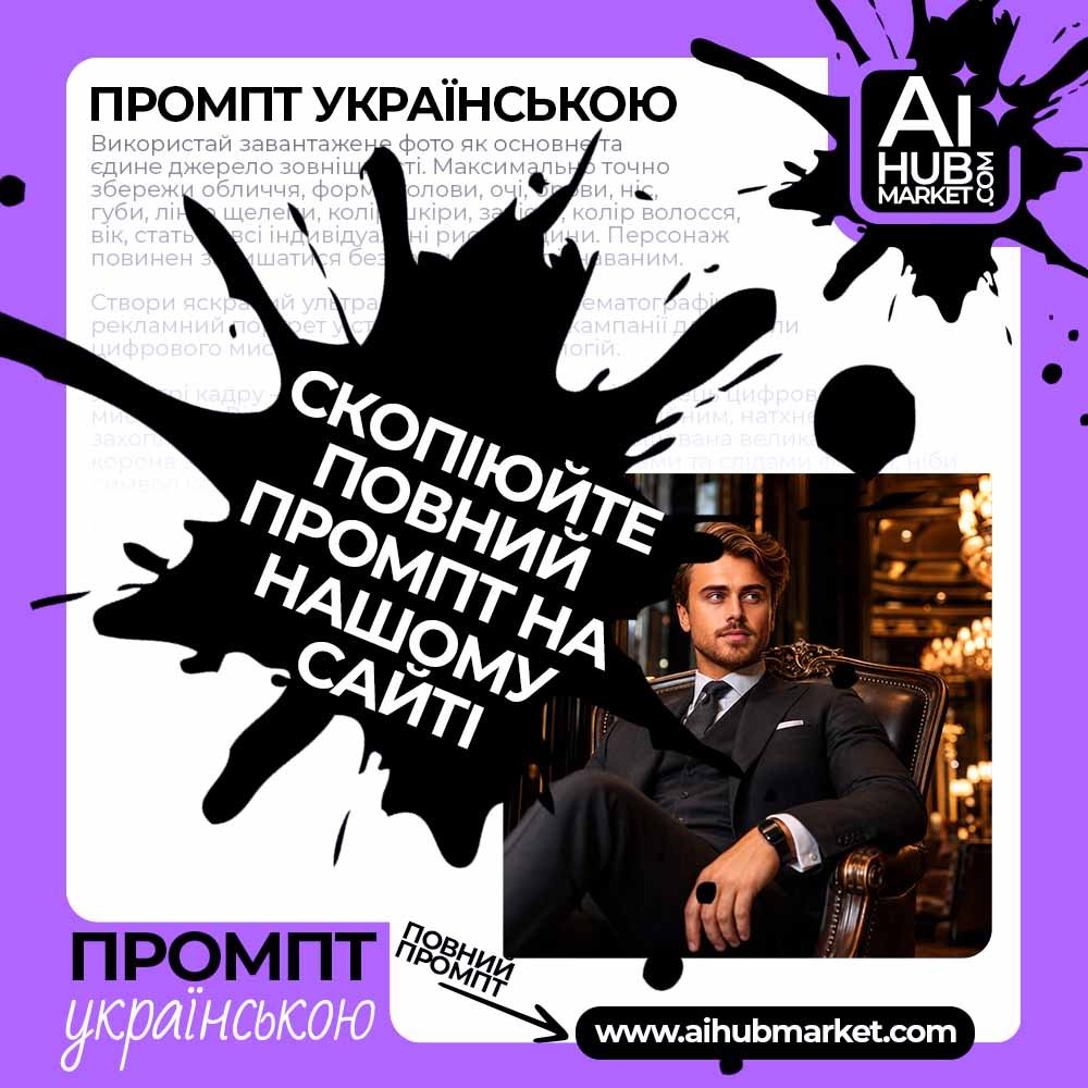 Промпт Розкішний лаунж-портрет у класичному костюмі з фото