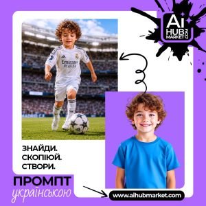 Дитина грає у футбол на стадіоні