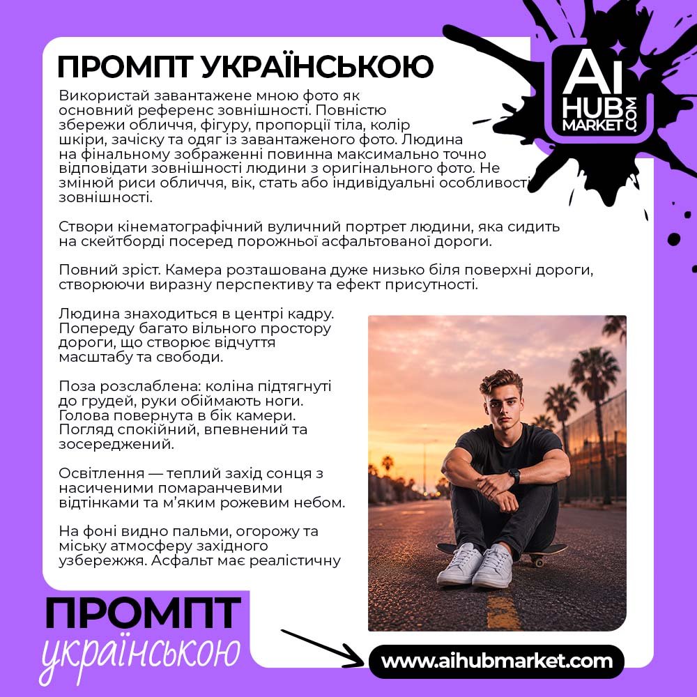 Промпт Скейтборд на Заході Сонця