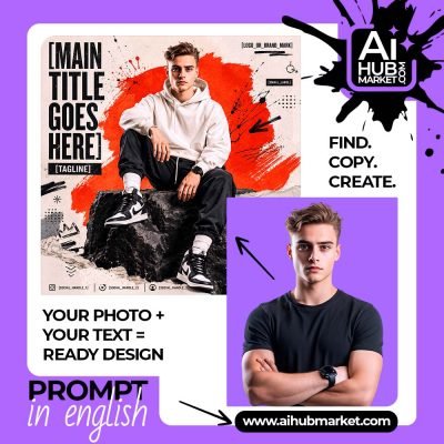 Streetwear poster design featuring a model on a stone block