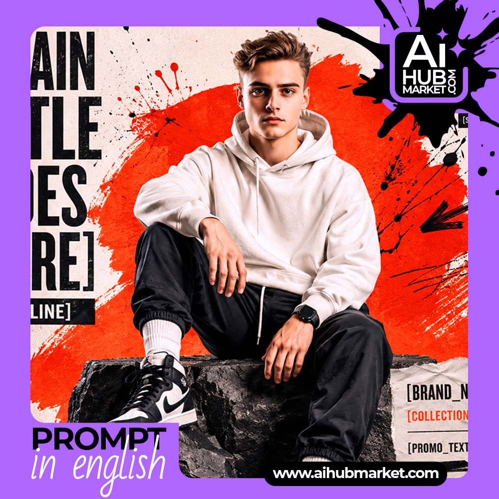 Prompt Streetwear Poster on Stone Block from Photo