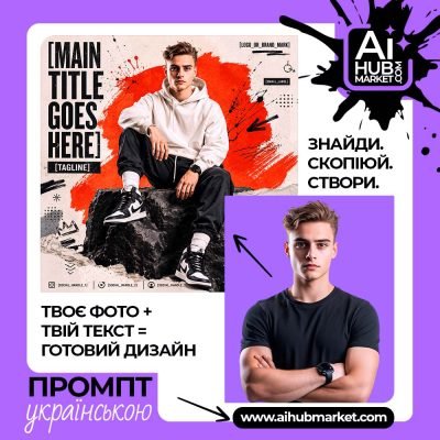 Постер у стилі стрітвеар з молодим чоловіком на кам'яному блоці
