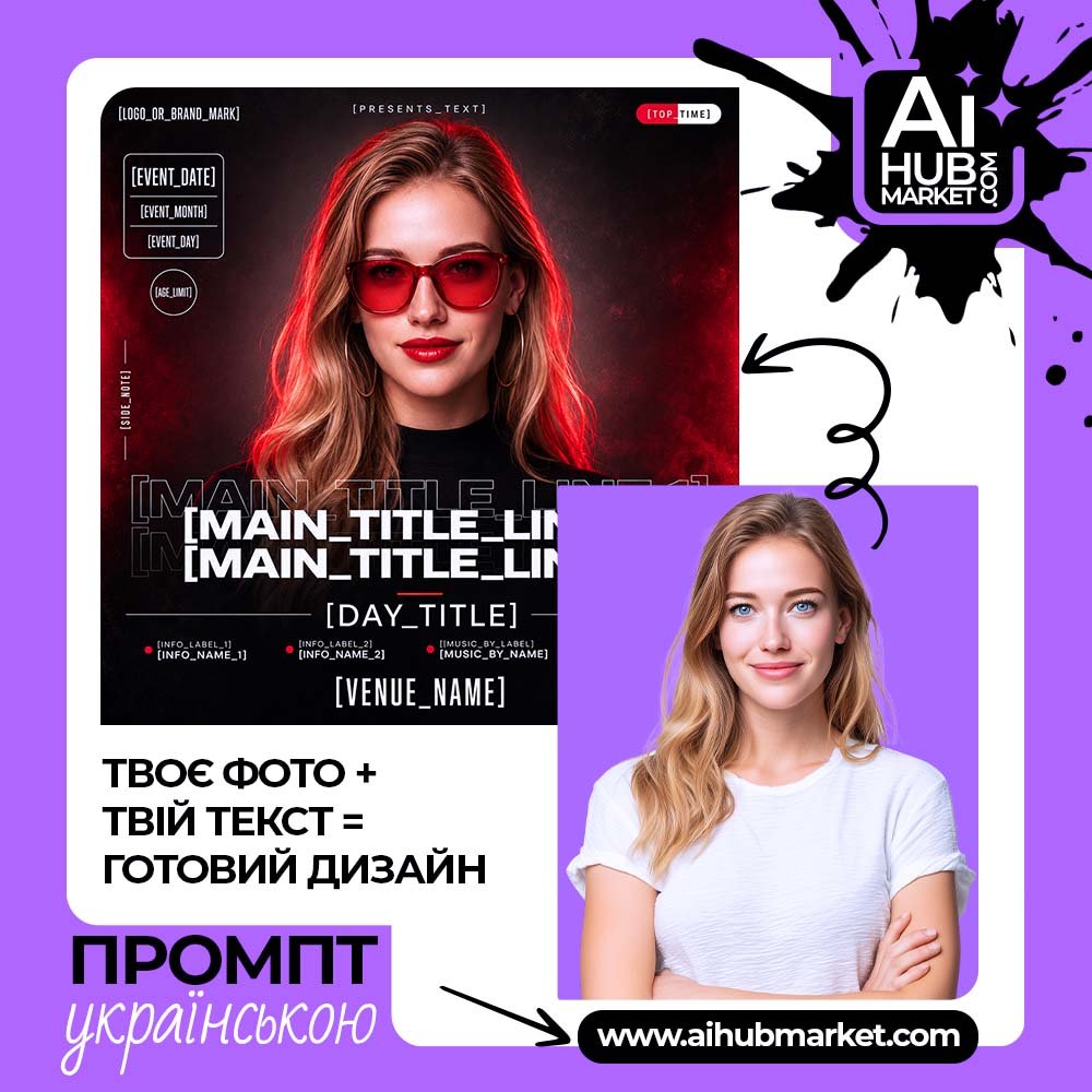 Промпт Темний клубний постер із червоним портретом