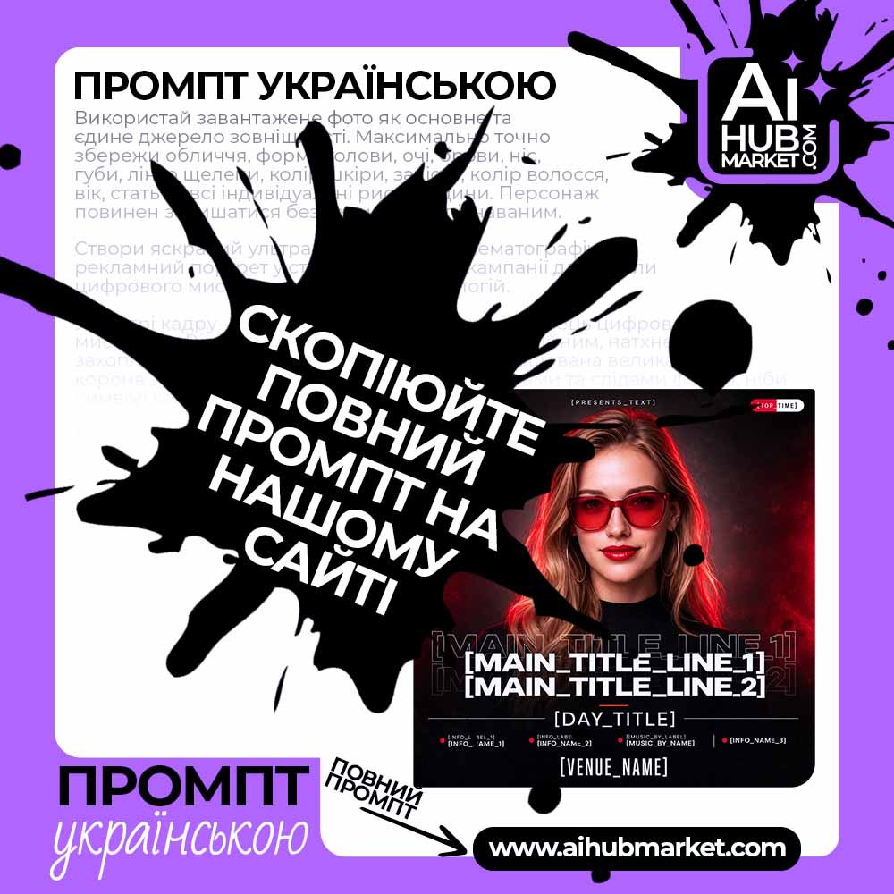 Промпт Темний клубний постер із червоним портретом