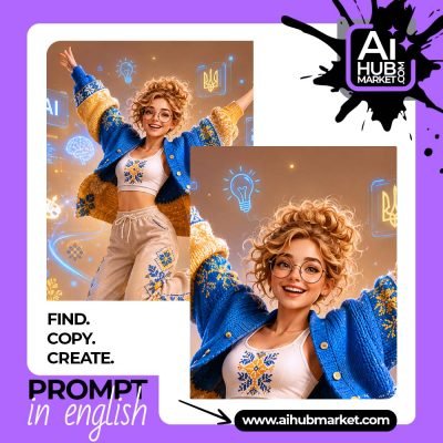 A vibrant Ukrainian girl character in a colorful outfit