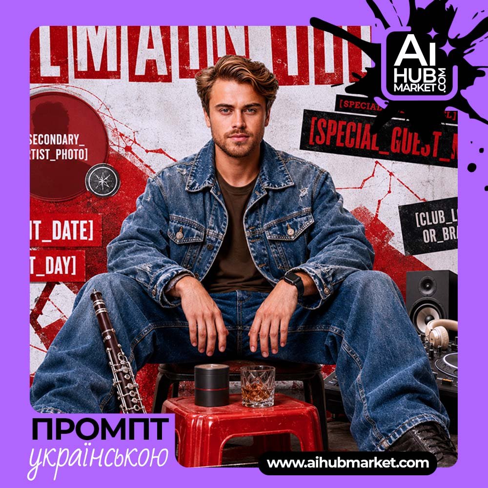 Промпт Урбаністичний клубний постер із джинсовим образом