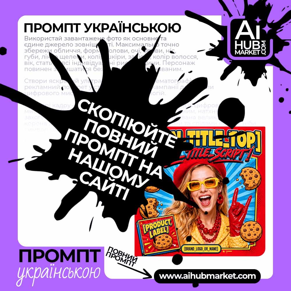 Промпт Вірусний pop-art постер продукту з фото