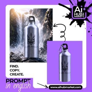 A sleek water bottle in front of a majestic waterfall