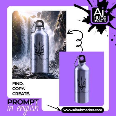 A sleek water bottle in front of a majestic waterfall