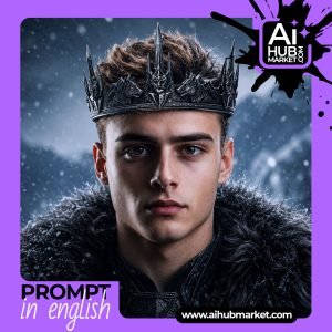 Close-up of a winter king with a regal expression and intricate crown.