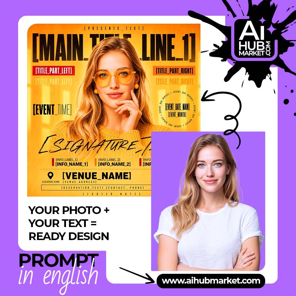 Prompt Yellow Club Poster with Fashion Portrait