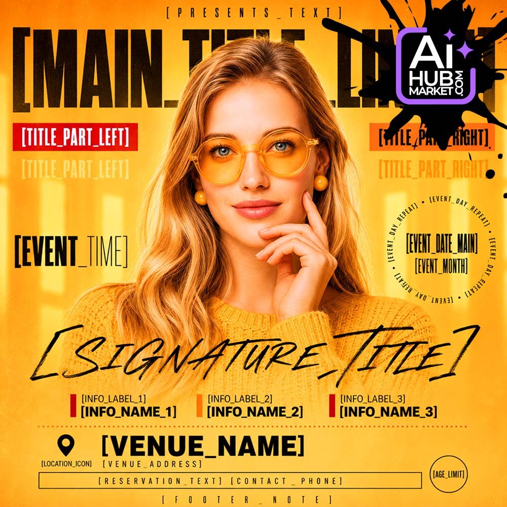 Prompt Yellow Club Poster with Fashion Portrait