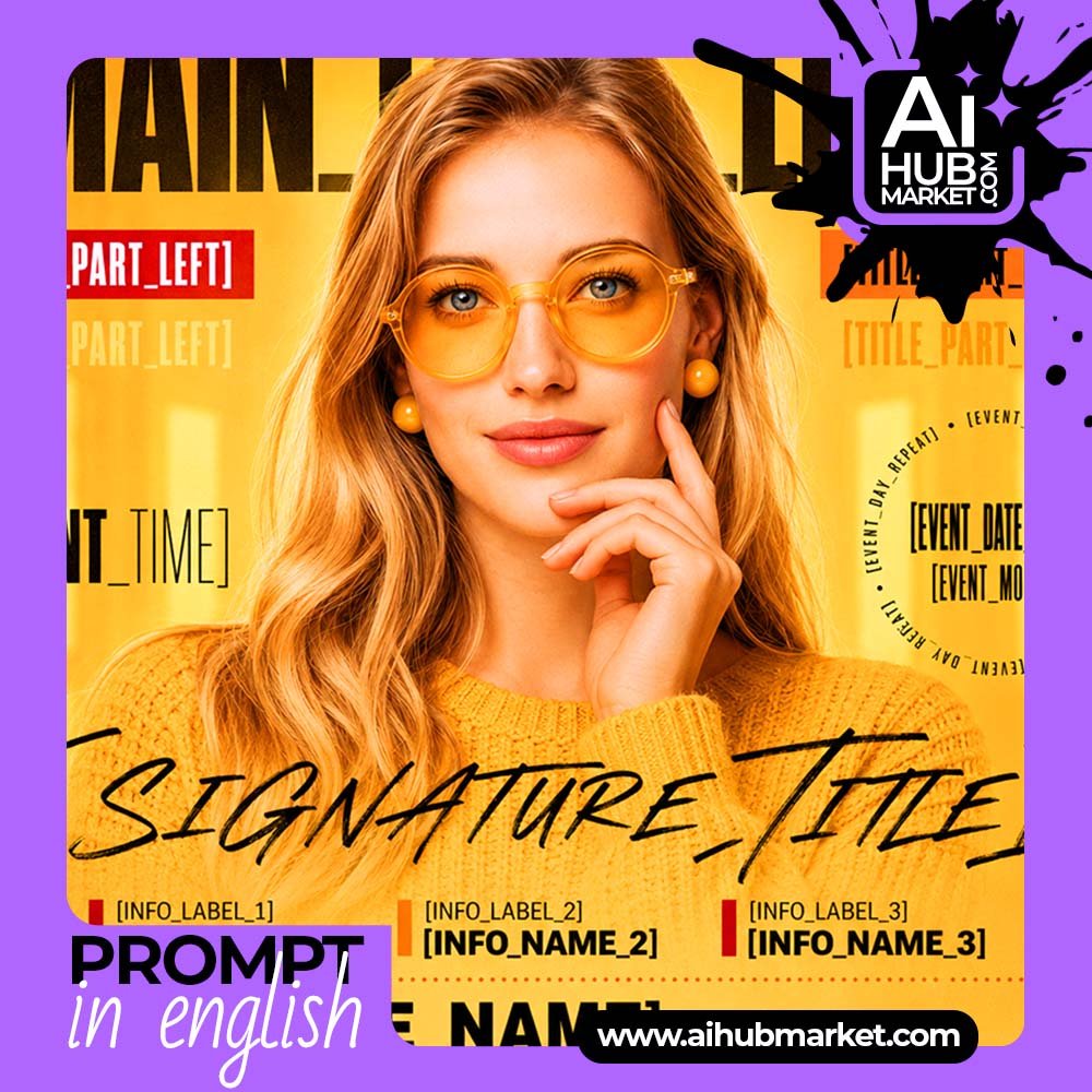 Prompt Yellow Club Poster with Fashion Portrait