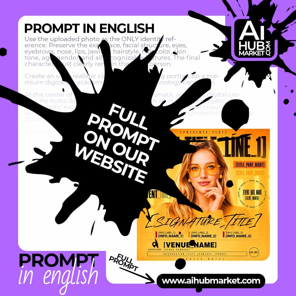 Prompt Yellow Club Poster with Fashion Portrait