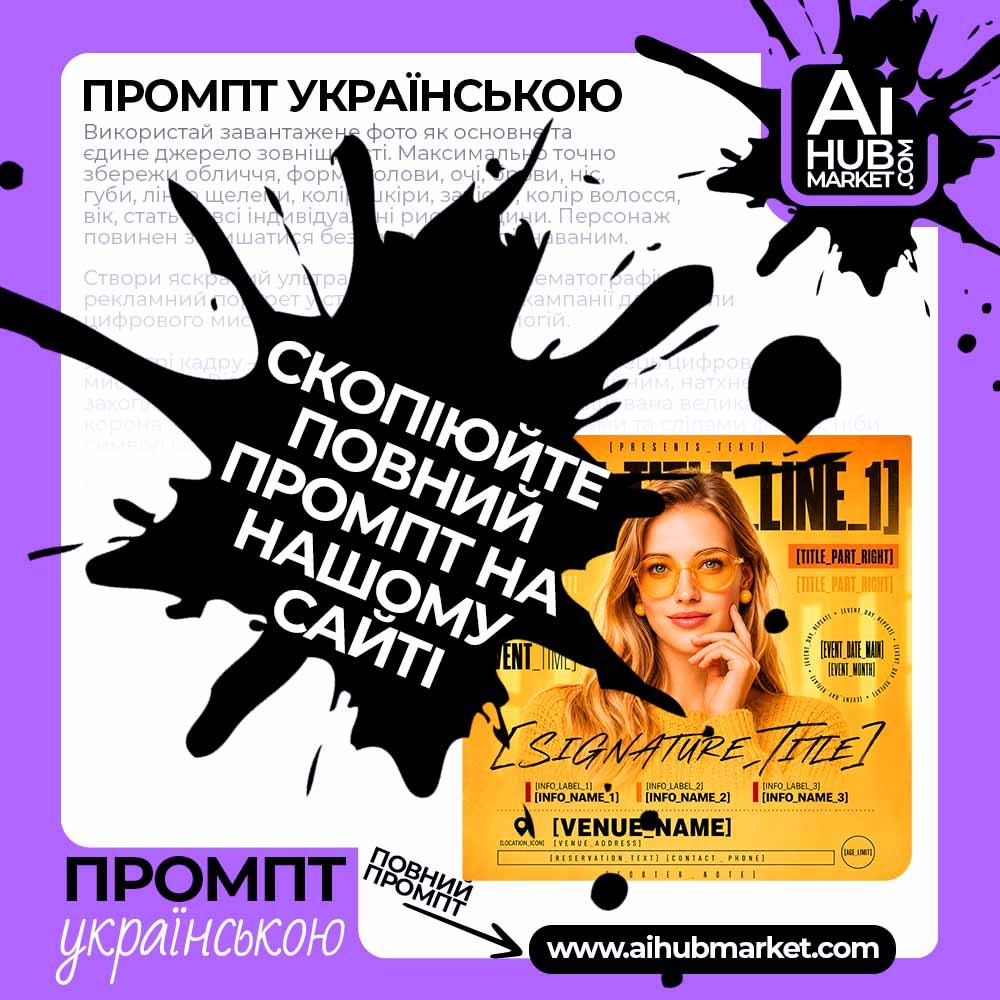 Промпт Жовтий клубний постер із fashion-портретом