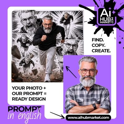 Dynamic action portrait blending reality and comic art
