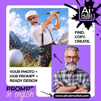 A golfer swinging in the alpine mountains with a picturesque background.