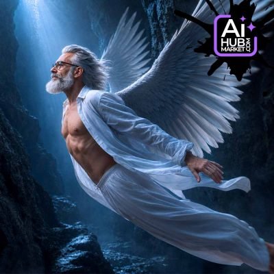 An ethereal scene showcasing a person with wings, symbolizing freedom and transcendence.
