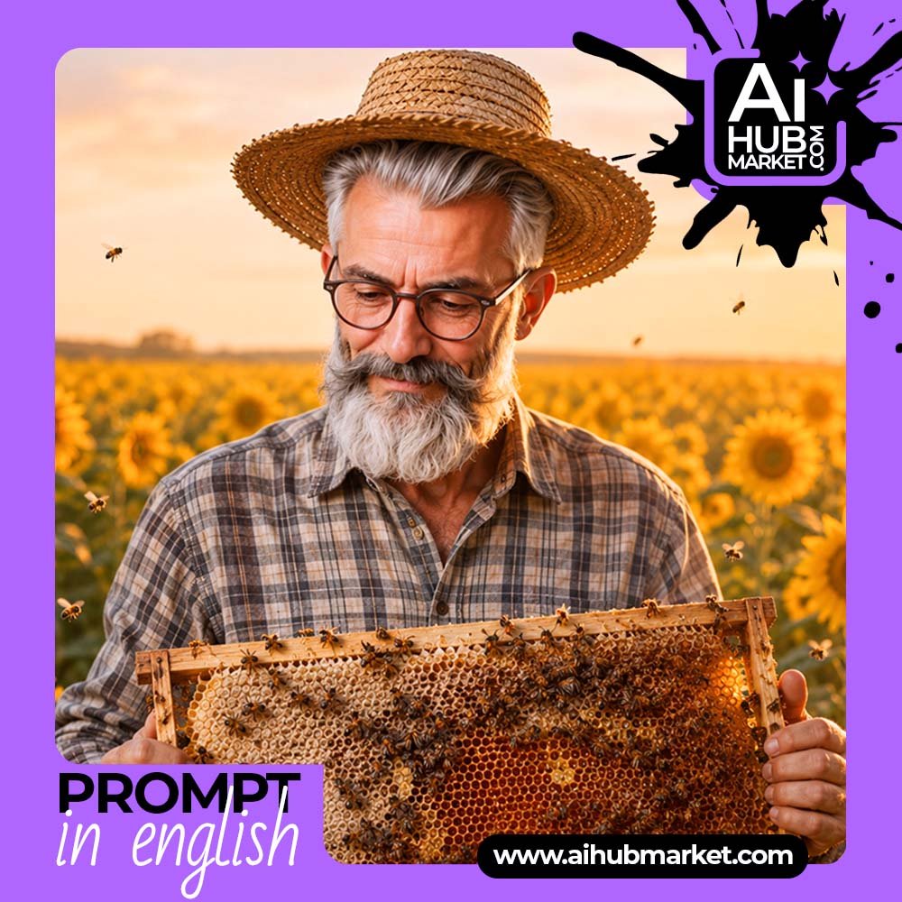 Prompt Beekeeper in a Sunflower Field