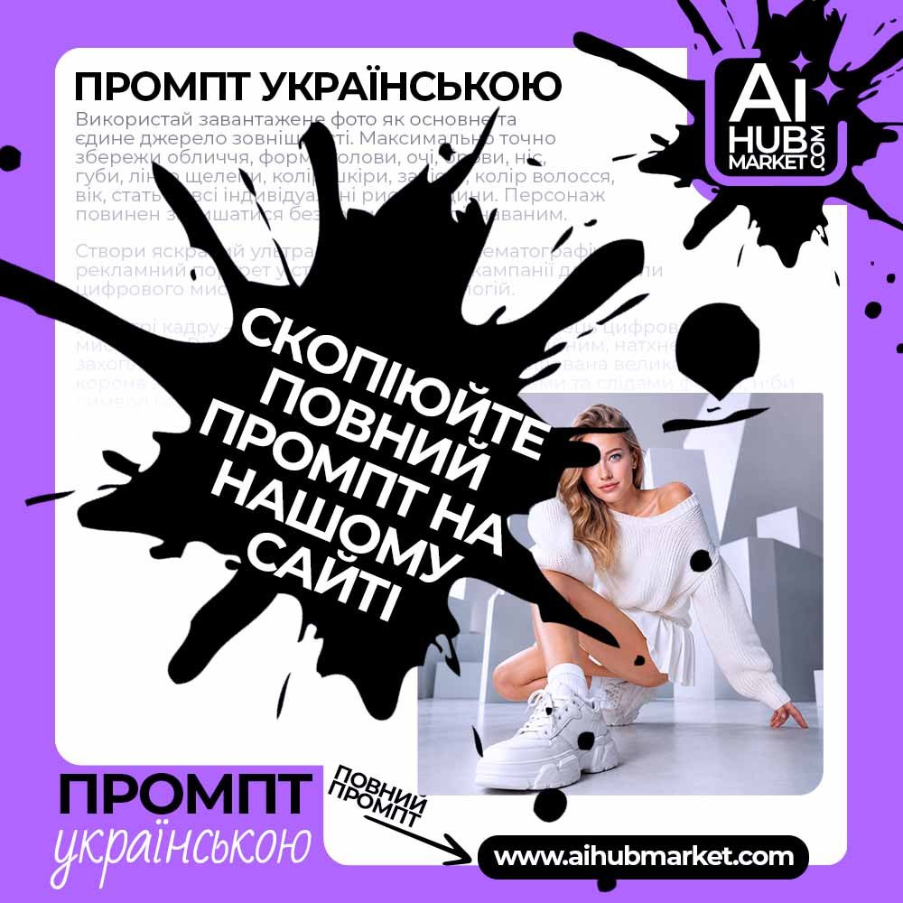 Промпт Білий fashion-портрет у футуристичній студії