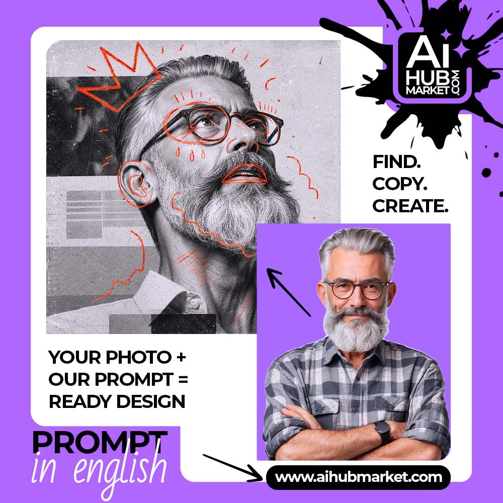 Prompt Black and White Portrait with Hand-Drawn Graphics