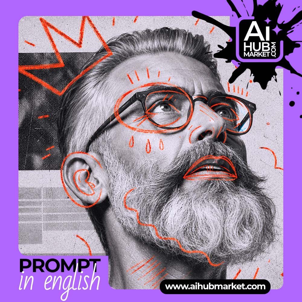 Prompt Black and White Portrait with Hand-Drawn Graphics