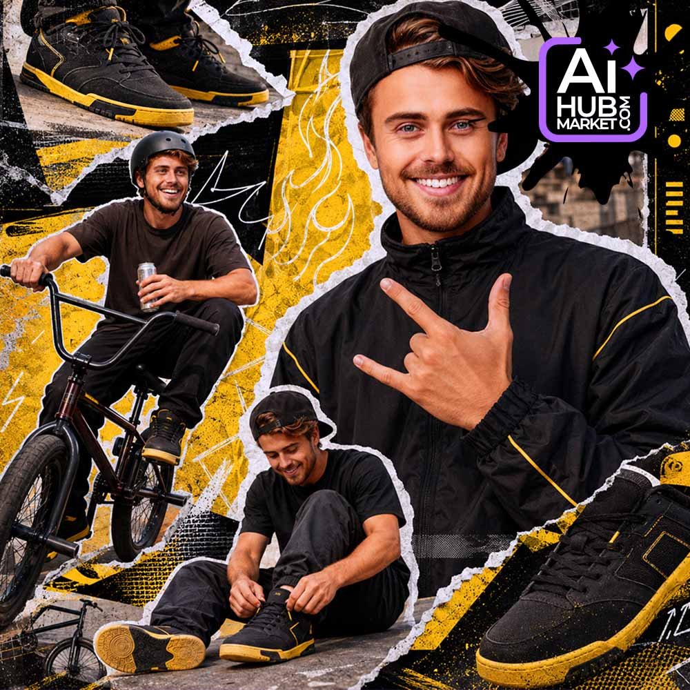 Промпт BMX драйв: streetwear editorial-колаж