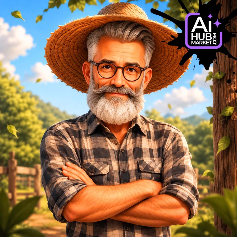 Prompt Cartoon Farmer Portrait