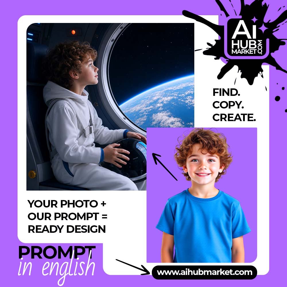 Prompt Child Astronaut from Your Photo Beside Earth