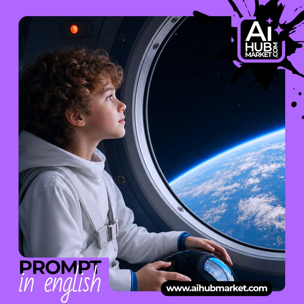 Prompt Child Astronaut from Your Photo Beside Earth