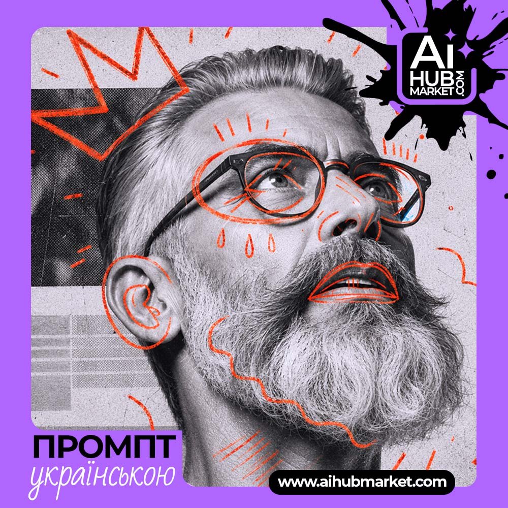 Промпт Чорно-білий портрет із рукописною графікою