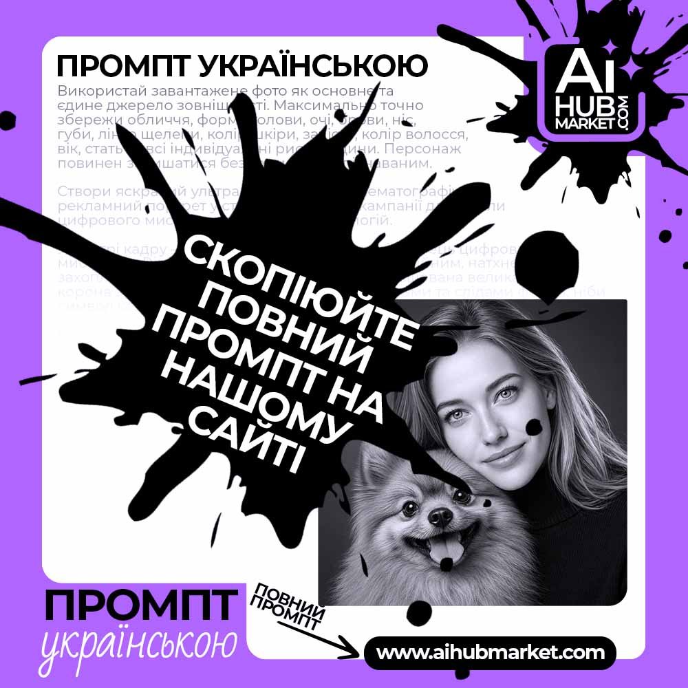 Промпт Чорно-білий портрет із собакою