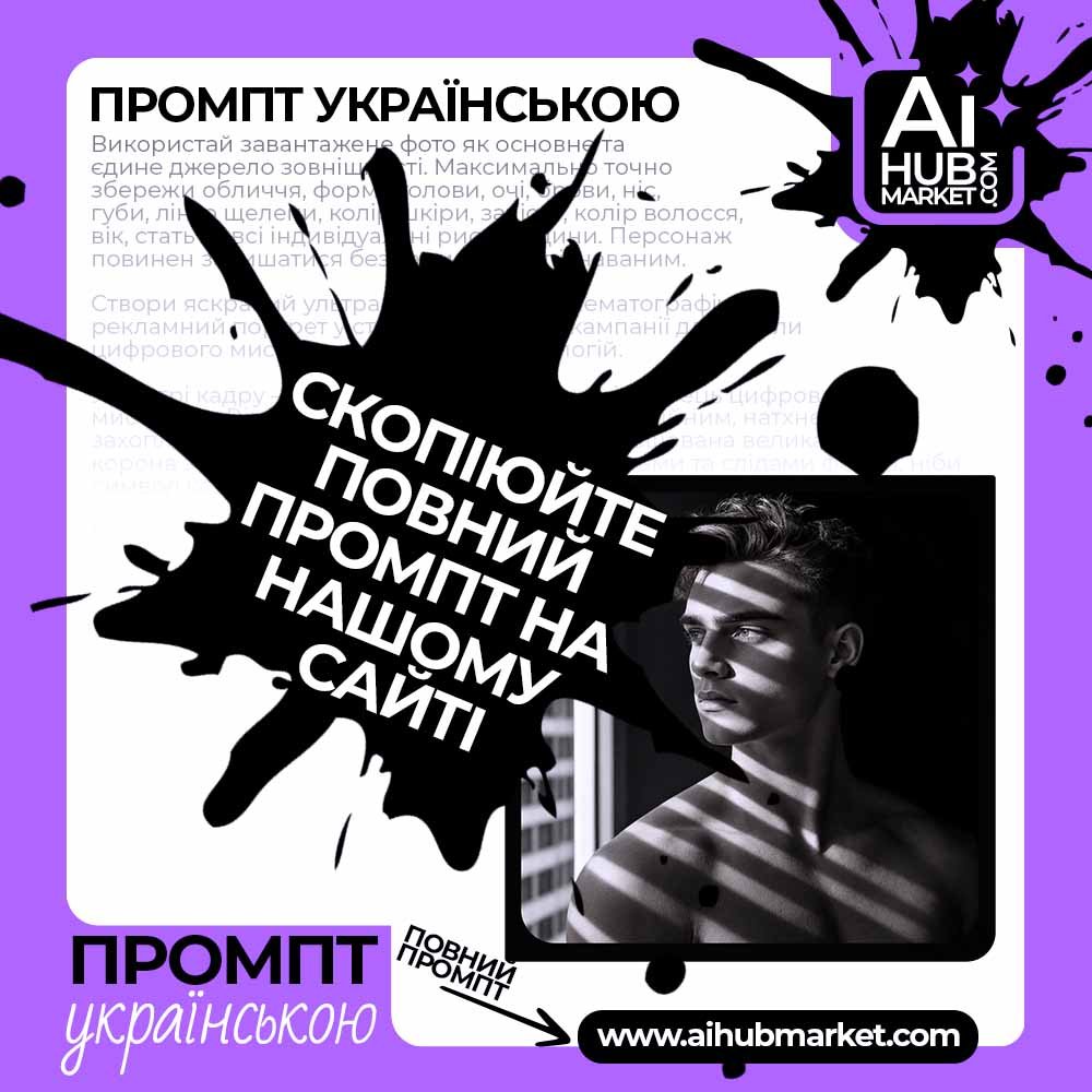 Промпт Чорно-білий портрет у світлі жалюзі