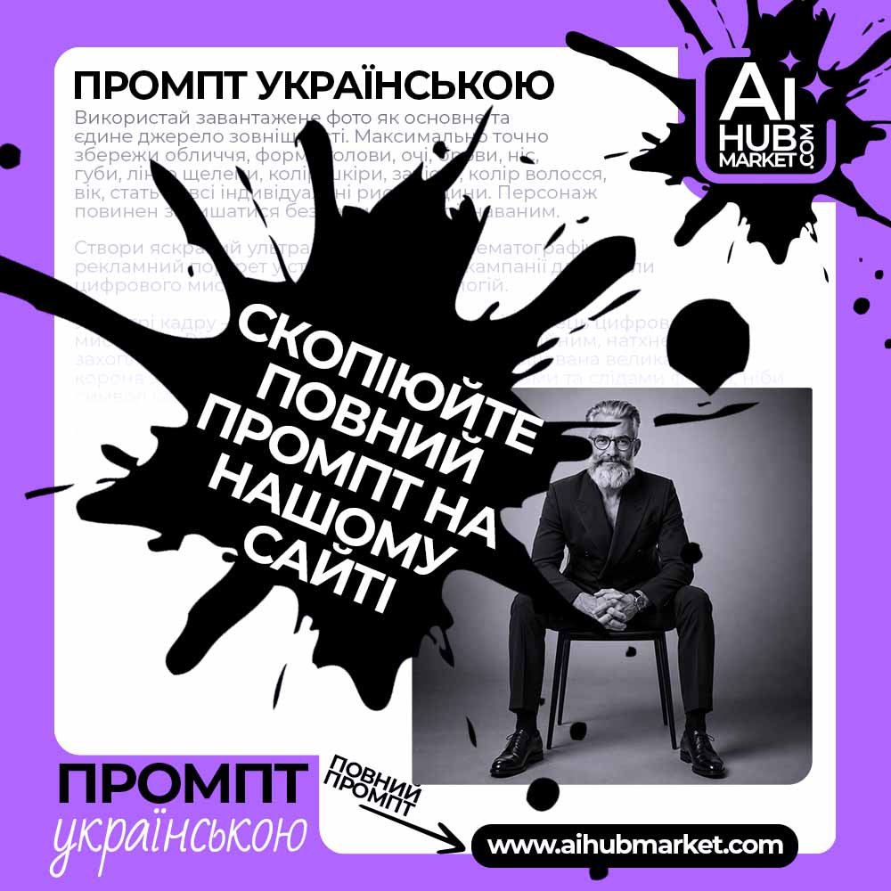 Промпт Чорно-білий портрет впевненості