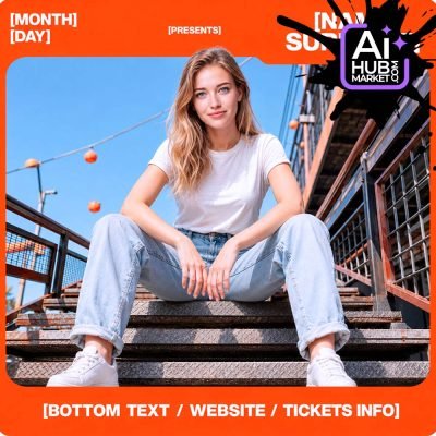 Vibrant concert poster template with customizable text