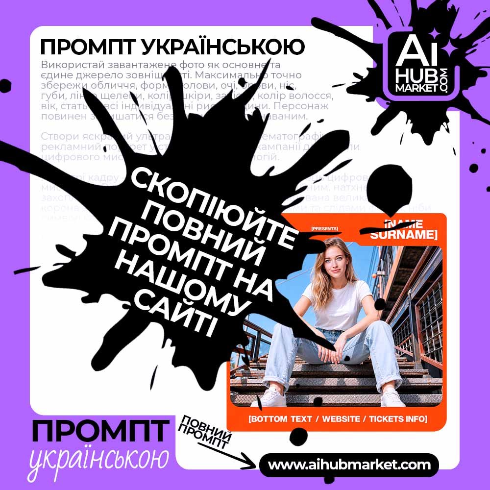 Промпт Clean-pop event постер з фото