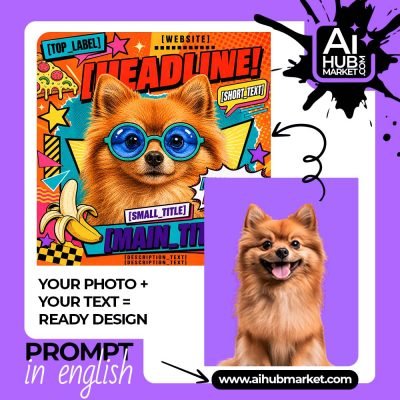 Colorful dog pop art poster design example