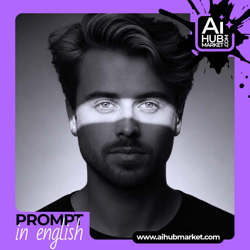 Prompt Dramatic Black-and-White Portrait from Your Photo