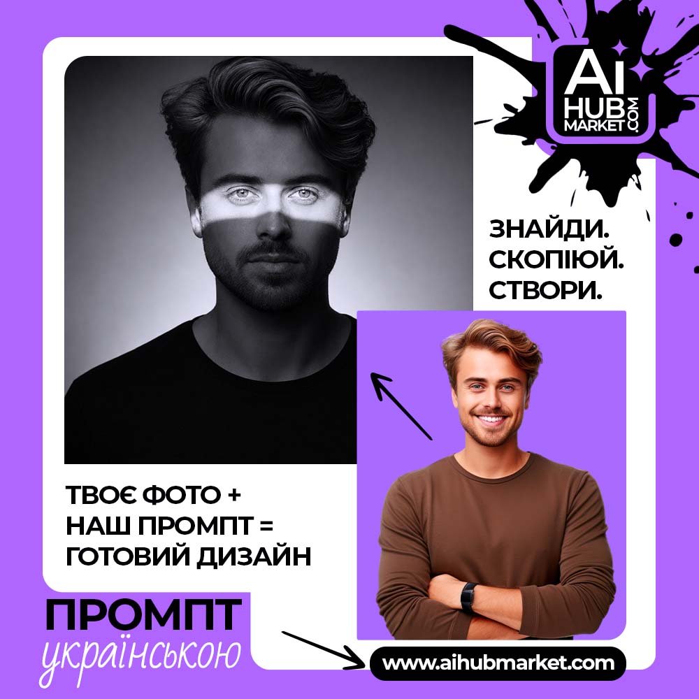 Промпт Драматичний чорно-білий портрет із власного фото